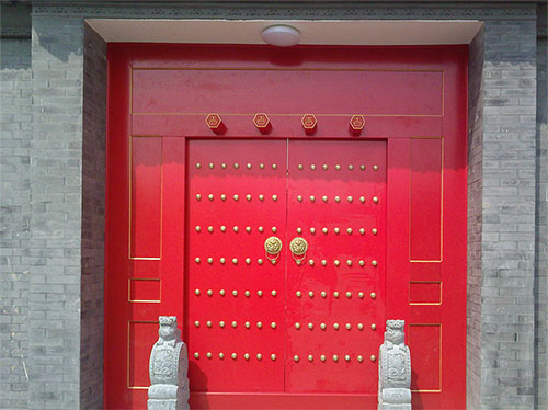鄄城中国传统四合院系列朱红色中式木制大门木作
